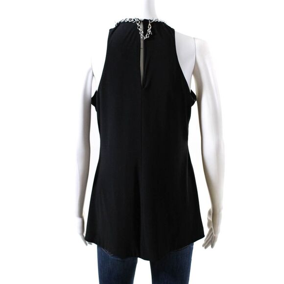 Christina Makowsky Womens Draped Back Chained Tank Top Blouse Black Size S - Picture 3 of 4
